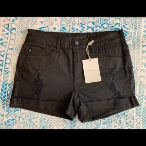 NEW KanCan Mid Rise Distressed Black Jean Shorts